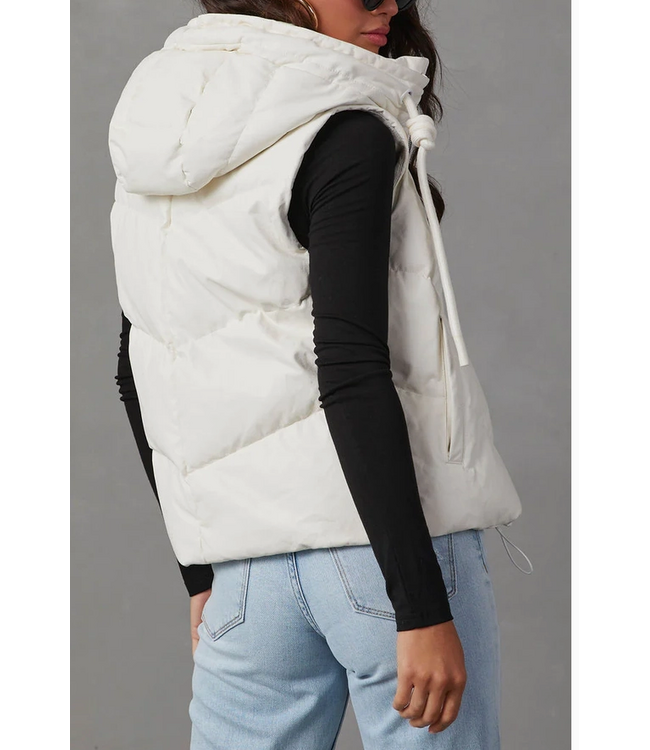Short Hooded Down Sleeveless Vest White