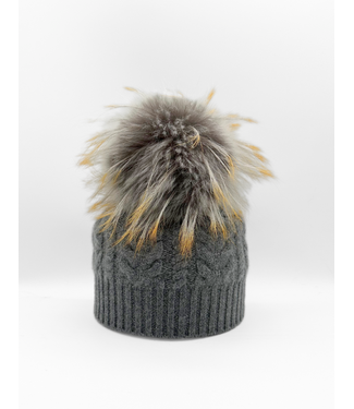 Linda Richards Genuine Double Cashmere Slouch Hat Fur Pom Dove