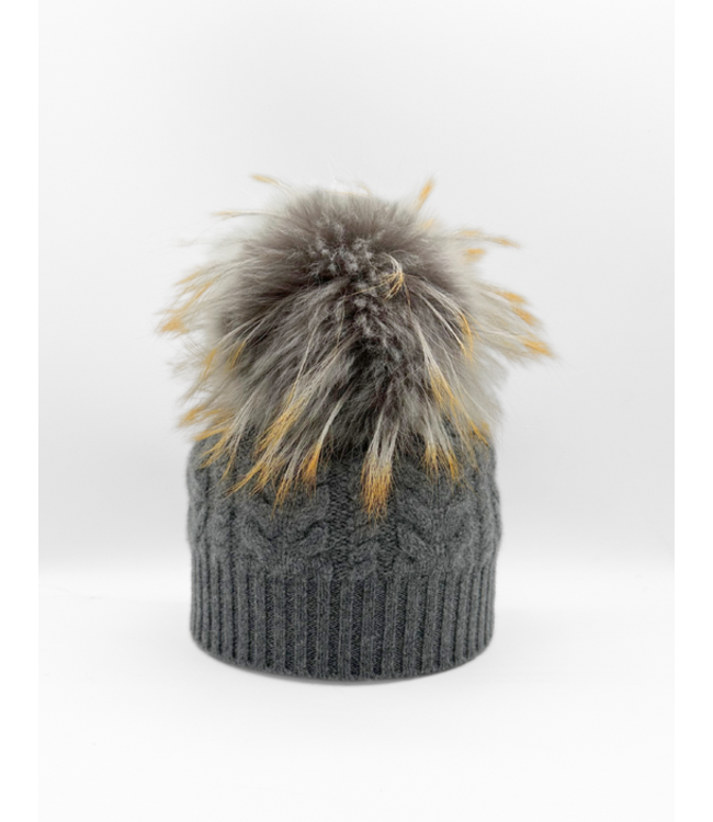 Linda Richards Genuine Double Cashmere Slouch Hat Fur Pom Dove