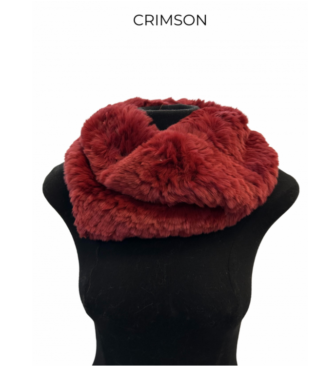 Linda Richards Funneled Collar Genuine Rex Rabbit Crimson