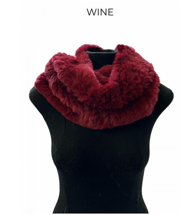 Linda Richards Funneled Collar Genuine Rex Rabbit Wine