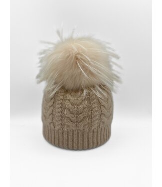 Linda Richards Genuine Double Cashmere Slouch Hat Fur Pom Ivory