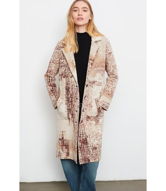 Wool Blend Sweater Coat Rust/Tan