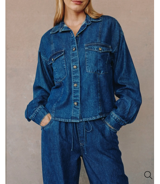 Bella Dahl Seamed Flap Pocket Shacket Deep Blue