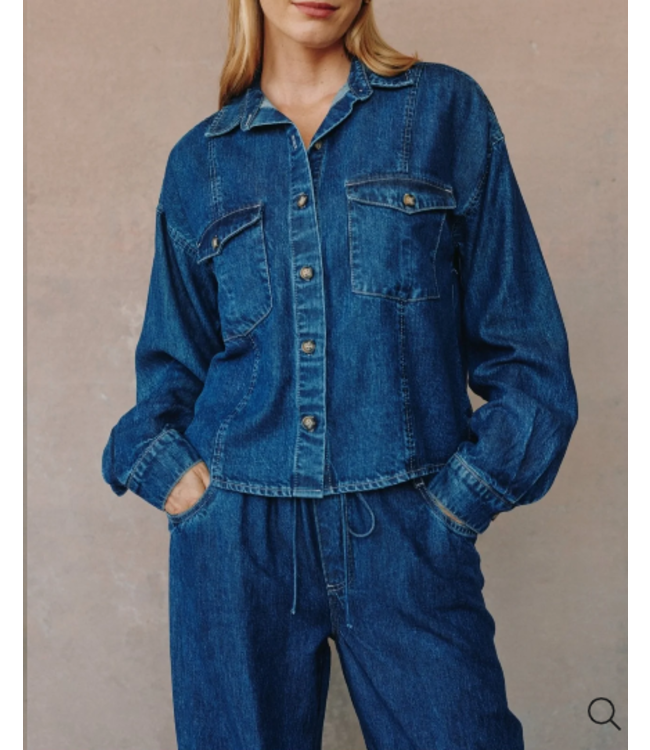 Bella Dahl Seamed Flap Pocket Shacket Deep Blue