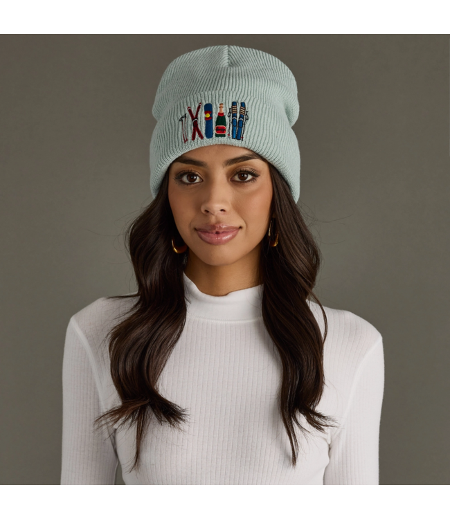 Ski Embroidered Knit Beanie Light Blue