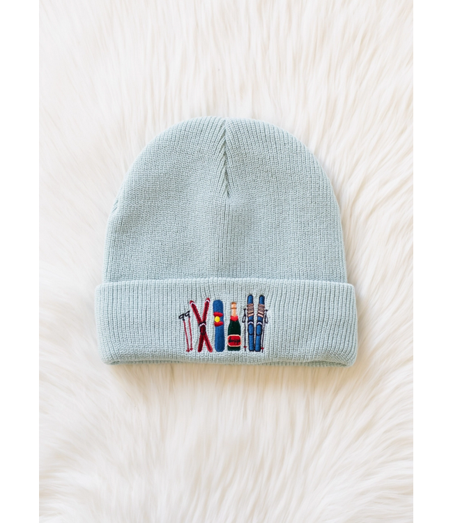 Ski Embroidered Knit Beanie Light Blue