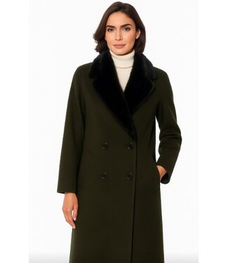 Linda Richards 41” Cashmere & Wool Blend Trench Coat Genuine Mink Olive