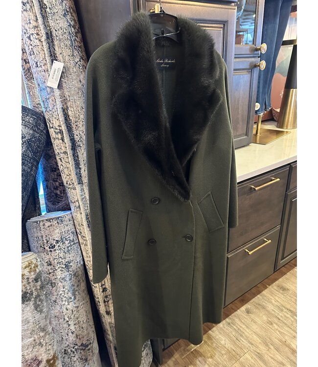 Linda Richards 41” Cashmere & Wool Blend Trench Coat Genuine Mink Olive