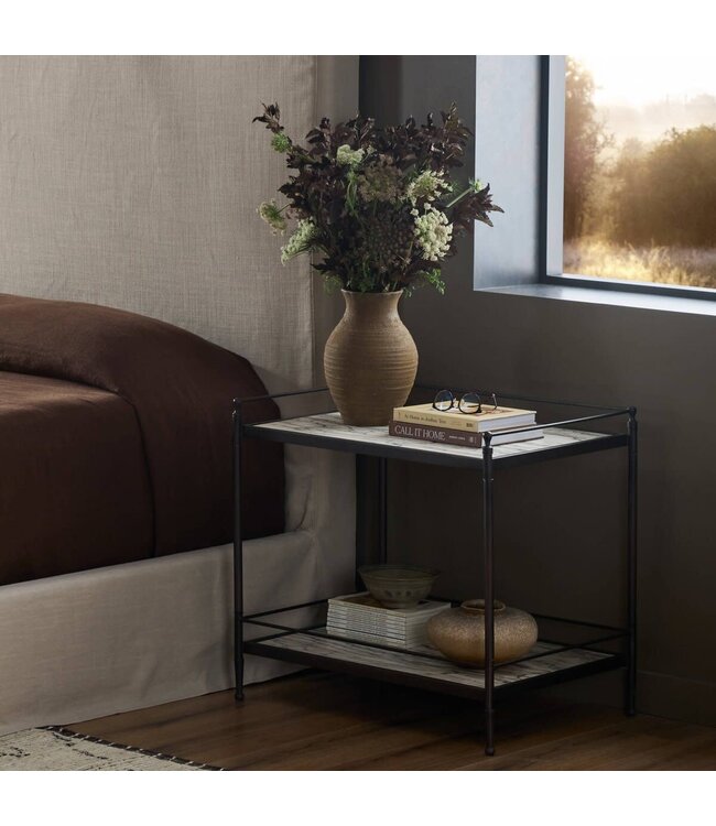 Four Hands Eisen Nightstand Wavy White Marble