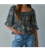 Floral Print Square Neck Top Black