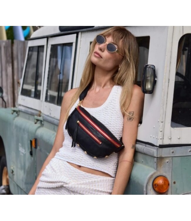 Hammitt Charles Crossbody Lrg Black/BG Red Zip