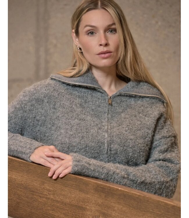 Boi Cardigan with Zipper Closure Grey