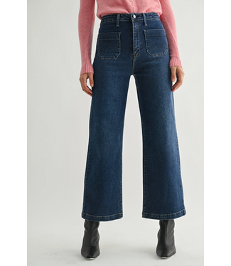 Just Black Denim Patch Pocket Wide Leg Jean Dark Wash