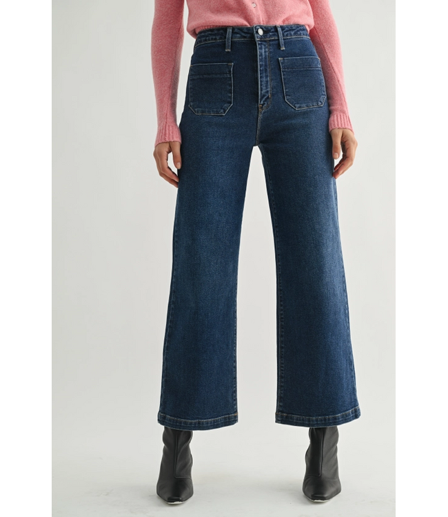 Just Black Denim Patch Pocket Wide Leg Jean Dark Wash