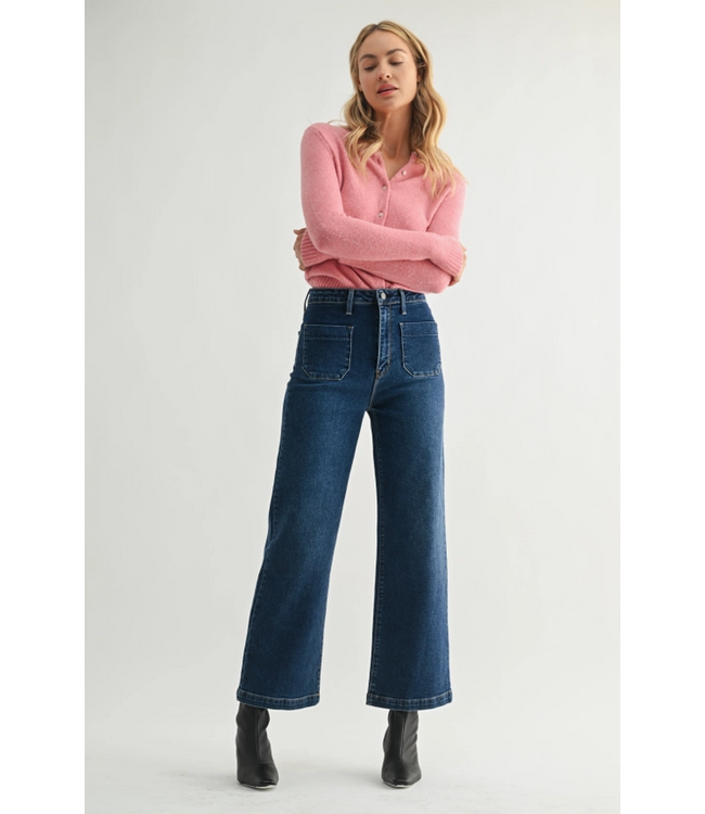 Just Black Denim Patch Pocket Wide Leg Jean Dark Wash