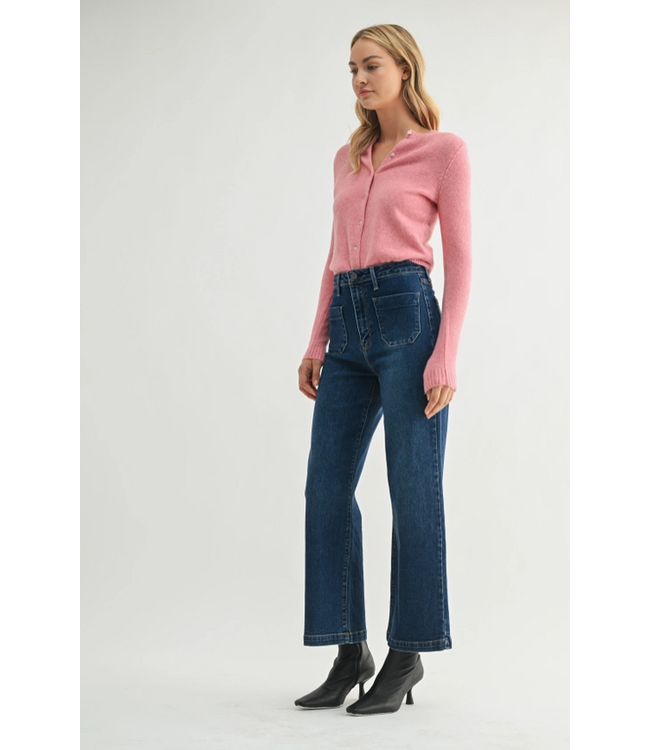 Just Black Denim Patch Pocket Wide Leg Jean Dark Wash