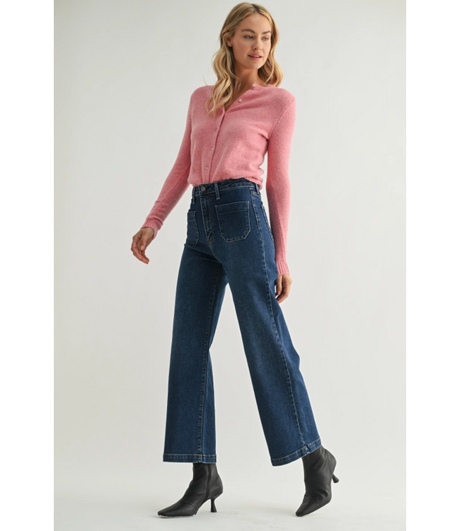 Just Black Denim Patch Pocket Wide Leg Jean Dark Wash