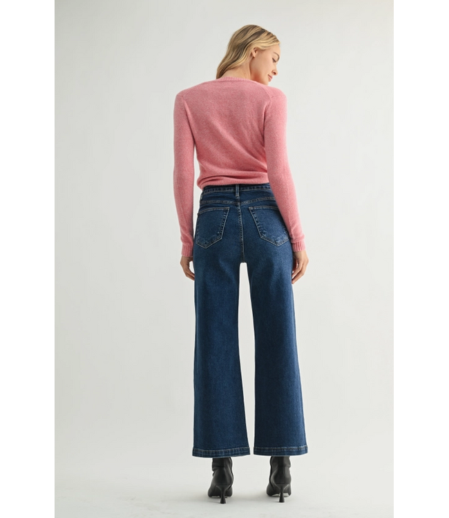 Just Black Denim Patch Pocket Wide Leg Jean Dark Wash