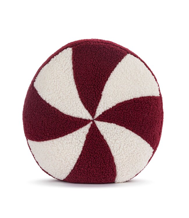 Boucle Red White Peppermint Round Pillow