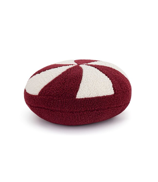Boucle Red White Peppermint Round Pillow