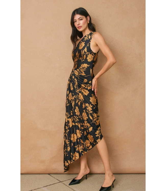 Olympia Assymetrical Pleated Dress Eclipsed Gold