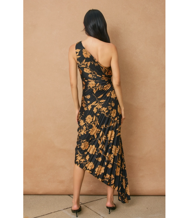 Olympia Assymetrical Pleated Dress Eclipsed Gold