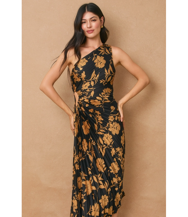 Olympia Assymetrical Pleated Dress Eclipsed Gold