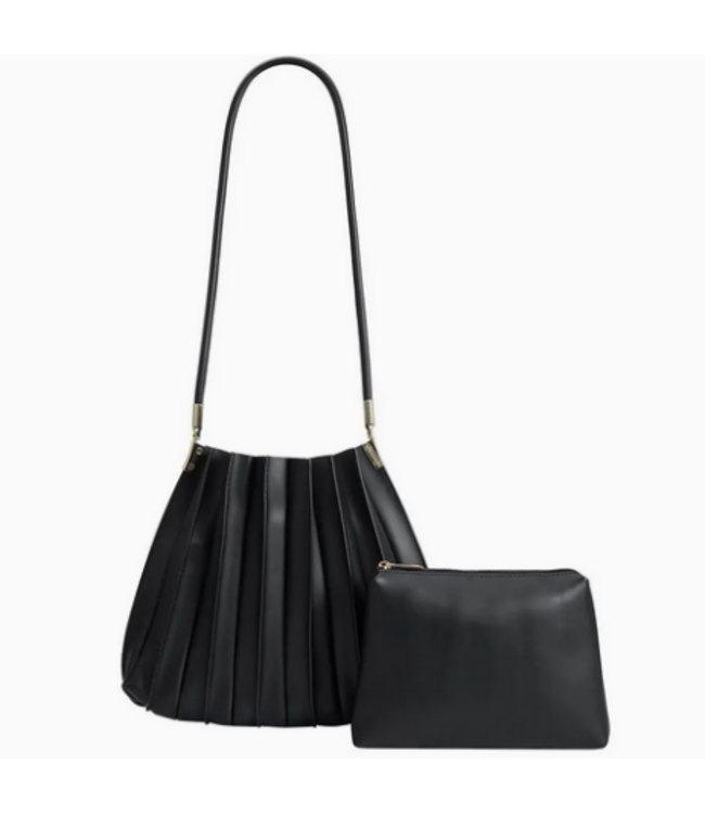 Melie Bianco Carrie Pleated Shoulder Bag Black
