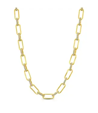 Jen Hansen Demi-Fine Paperclip Necklace w/ CZ Oval Links Gold