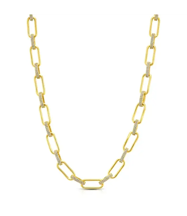 Jen Hansen Demi-Fine Paperclip Necklace w/ CZ Oval Links Gold