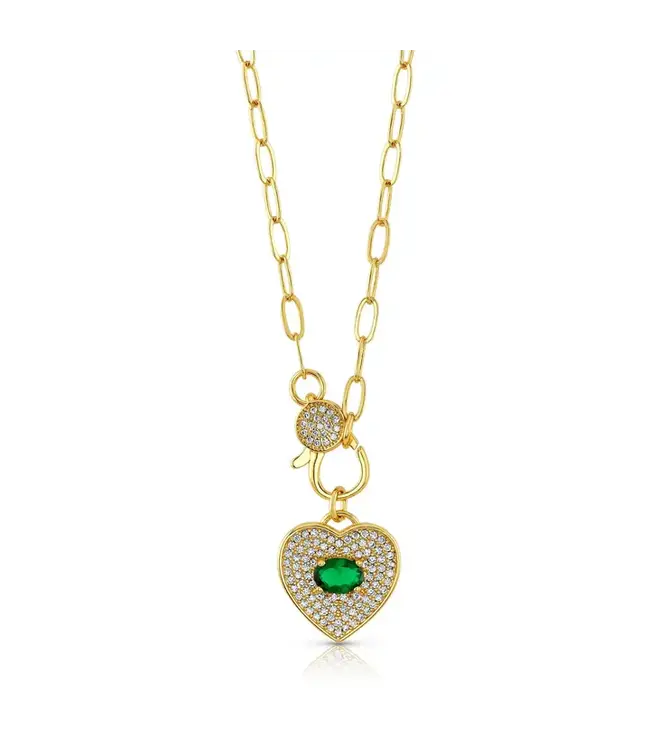 Jen Hansen Demi-Fine Heart Emerald CZ Clasp Necklace Gold