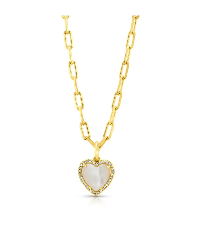 Jen Hansen Demi-Fine Precious Gem Heart Chain Necklace Gold Pearl