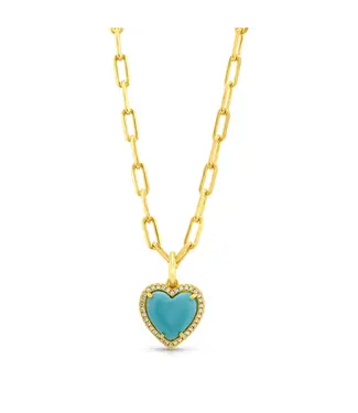 Jen Hansen Demi-Fine Precious Gem Heart Chain Necklace Gold Turquoise
