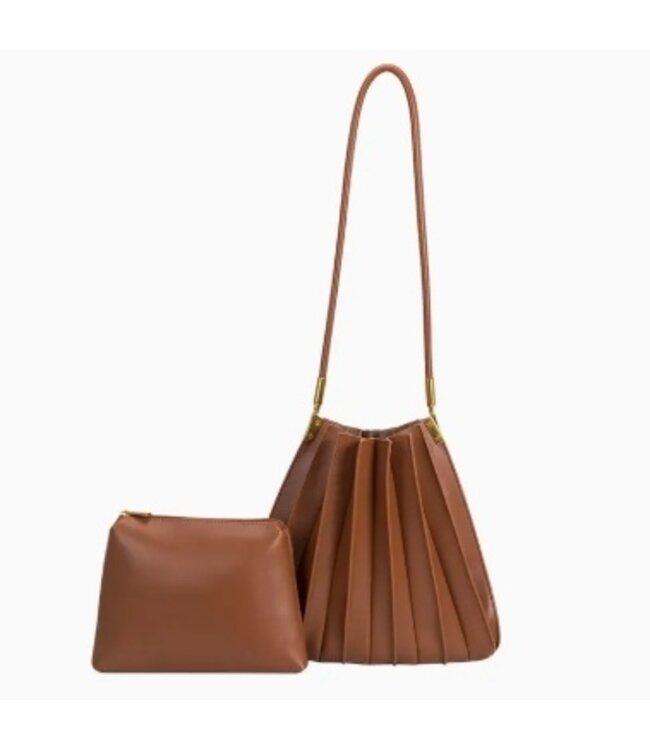 Melie Bianco Carrie Pleated Shoulder Bag Saddle
