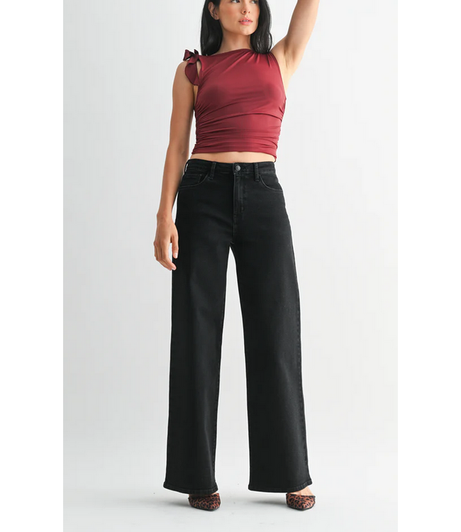 Just Black Denim Stretchy Wide Leg Black Denim
