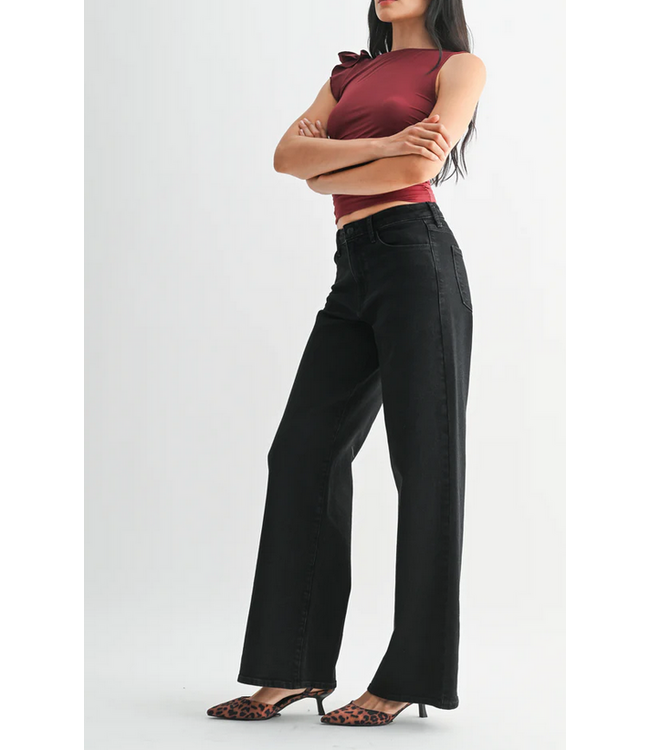 Just Black Denim Stretchy Wide Leg Black Denim