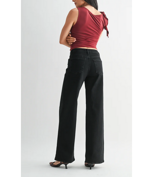 Just Black Denim Stretchy Wide Leg Black Denim