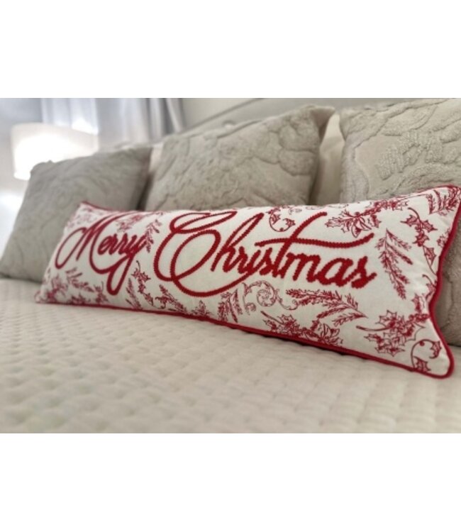 Merry Christmas Embroidered Toile Pillow