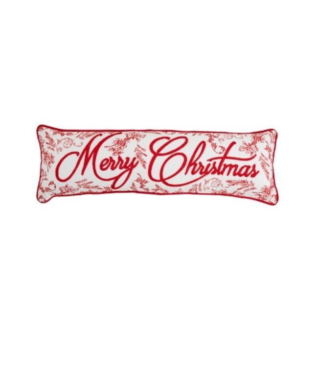 Merry Christmas Embroidered Toile Pillow