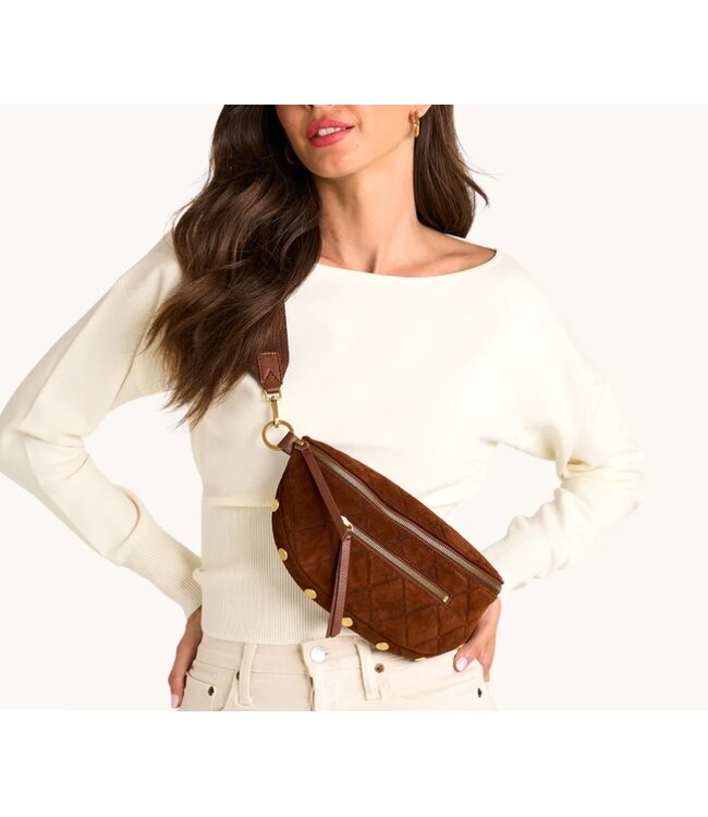 Hammitt Charles Crossbody Chocolate Diamond Suede/ AG Med