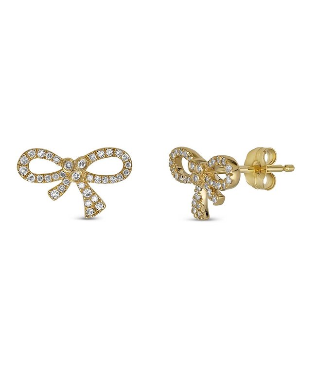 Simply Elegant Boutique Charmed Bow Stud Earrings 14KT-0.18CTW