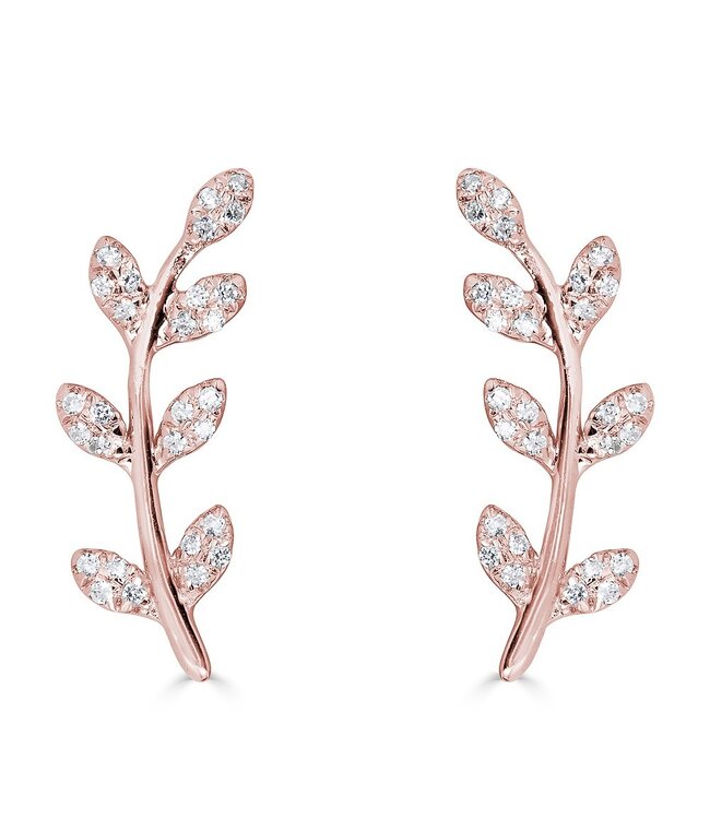 Simply Elegant Boutique Leaf Stud Earrings 14KT-0.13CTW