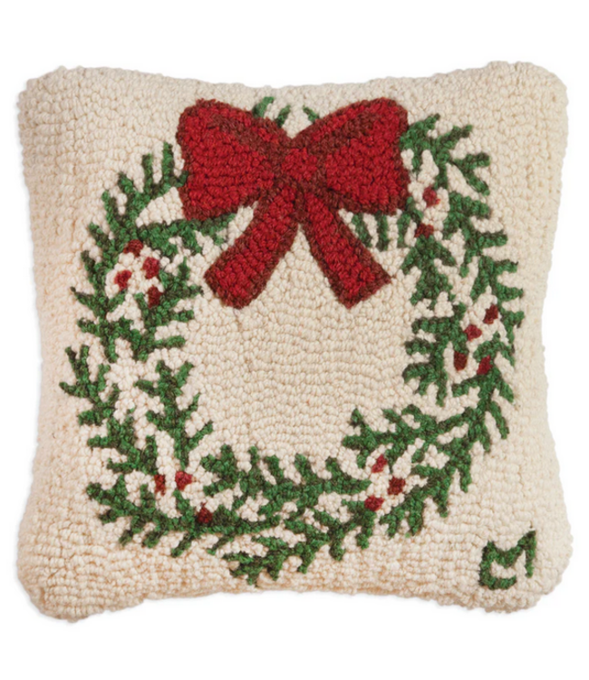 Christmas Wreath Wool Pillow 14 x 14