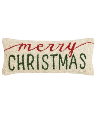Merry Christmas Wool Hook Pillow 20 x 8