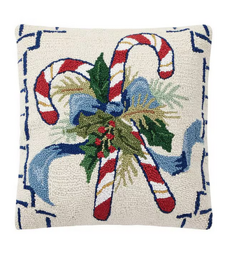 Chinoiserie Candy Cane Wool Hook Pillow 18 x 18