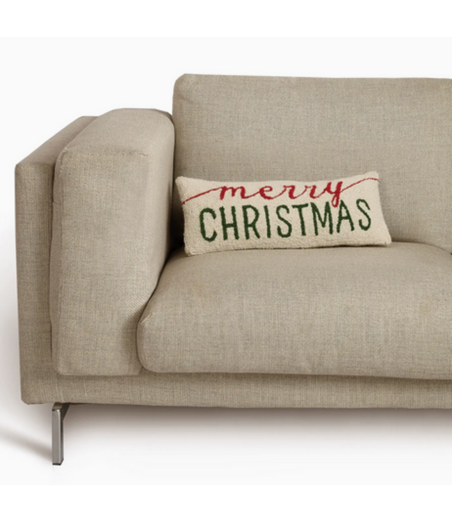 Merry Christmas Wool Hook Pillow 20 x 8