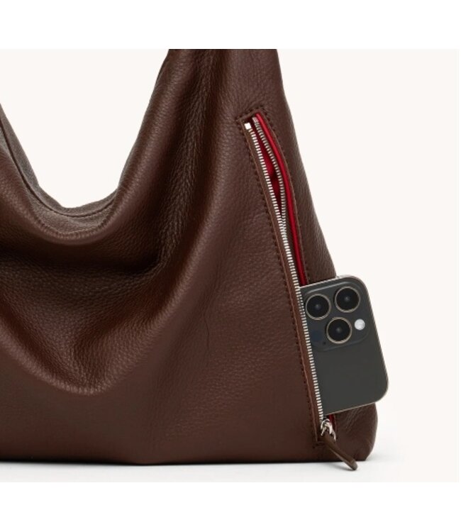 Hammitt Kyle Shoulder Bag Espresso Pebble/Silver Large