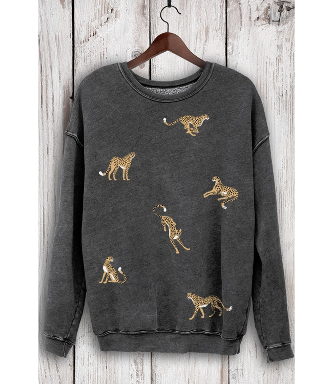 Allover Leopard Sweatshirt Mineral Black