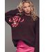 Sequin Floral Fuzzy Sweater Brown